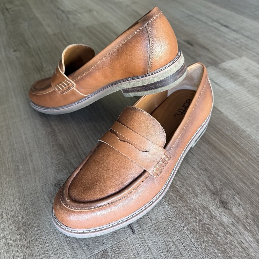 Earth Javas Women's Brown Leather Comfort Loafers Slip-On Flat Rubber Sole Shoes